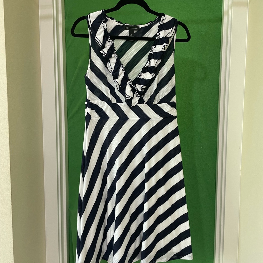 INC dress, polyester/rayon blend. Ruffled v-neck. Soft and flouncy. Size M.